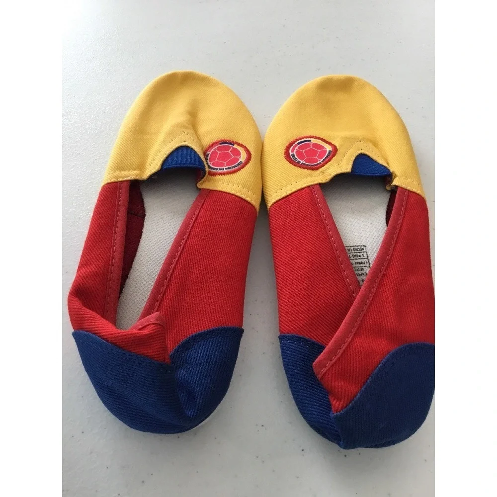 Handmade Colombia Flag Soccer Ballet Flats Shoes Womens 39 Yellow Blue Red